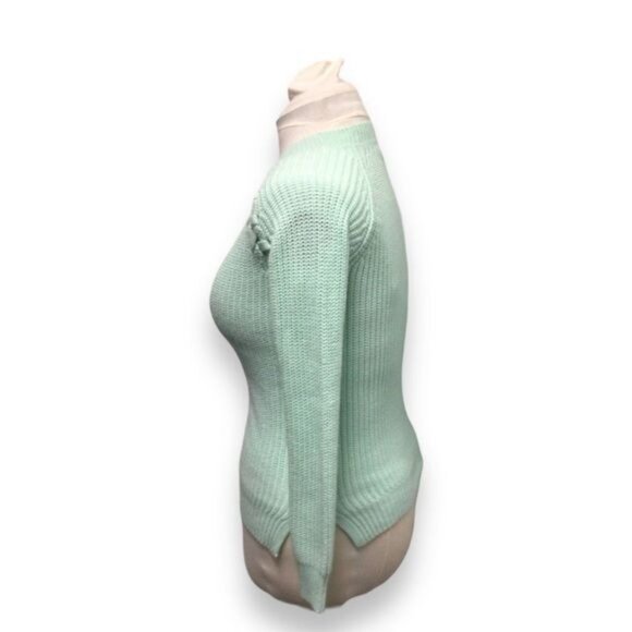 SO Women’s Crew Neck Ribbed Sweater Lace-Up Embellish, Mint, size XS - Picture 3 of 7